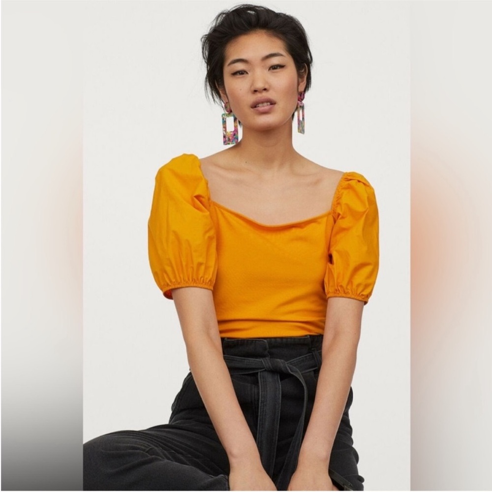 H&M | Vibrant Yellow Mustard Puff Sleeve Blouse